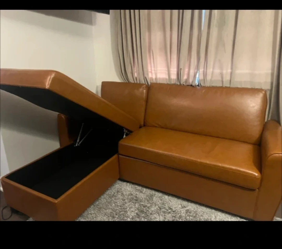 Brown Faux Leather Sectional Sofa with Storage - photo 2