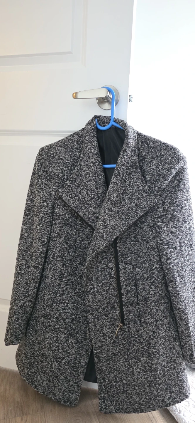 Women's Grey & Black Speckled Zipper Coat