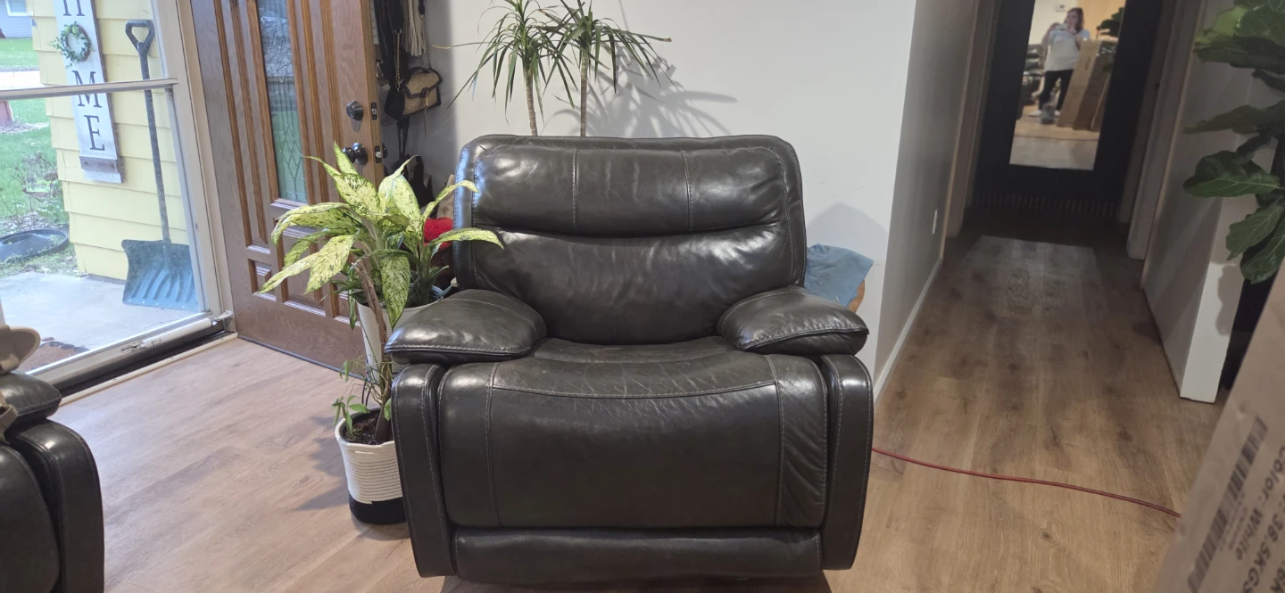 Dark Gray Leather Reclining Loveseat & recliner rocker