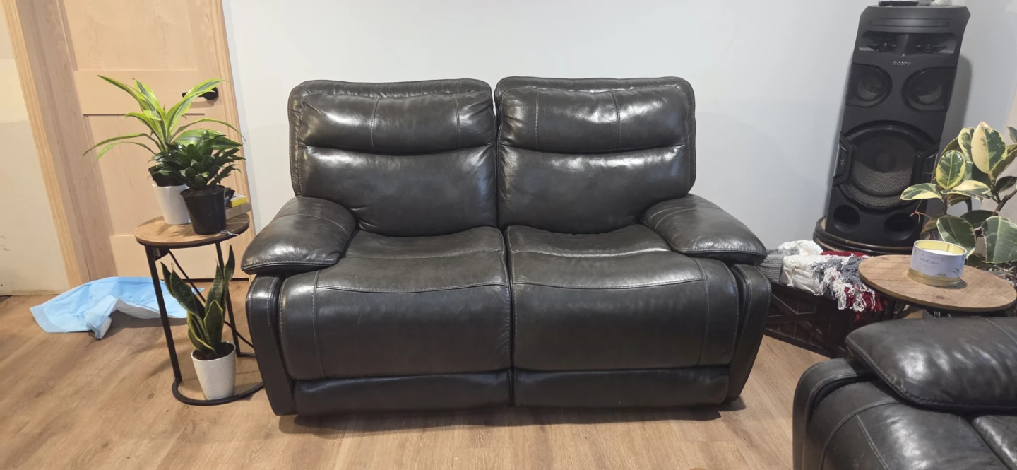 Dark Gray Leather Reclining Loveseat & recliner rocker - photo 2