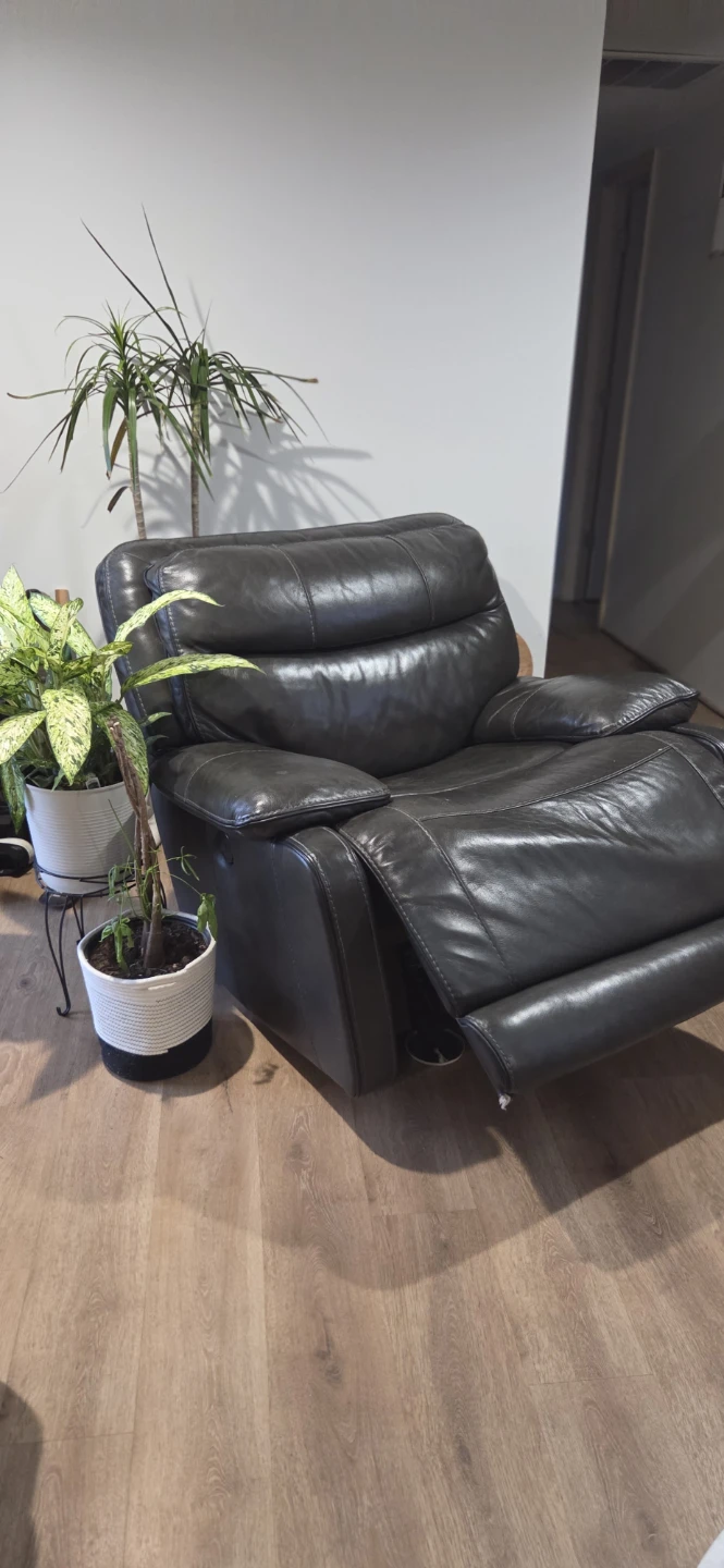 Dark Gray Leather Reclining Loveseat & recliner rocker - photo 3