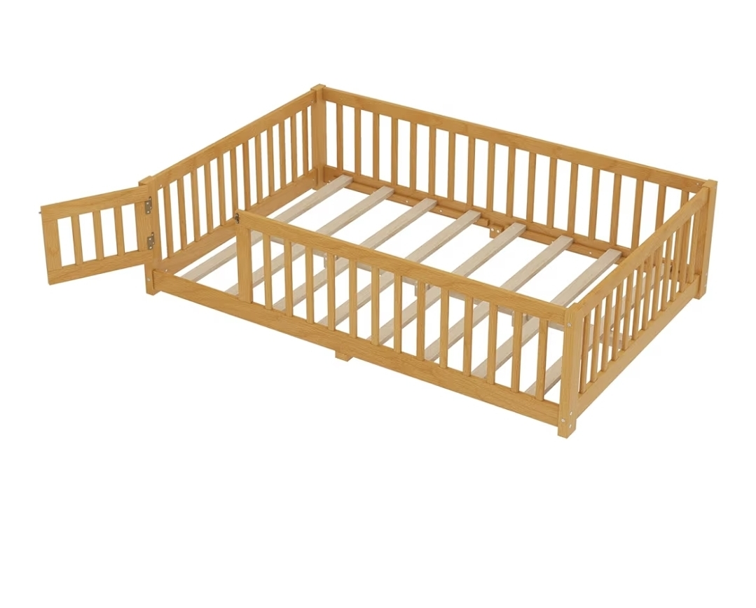 Full Size Floor Bed with Rails - Natural Wood - photo 2