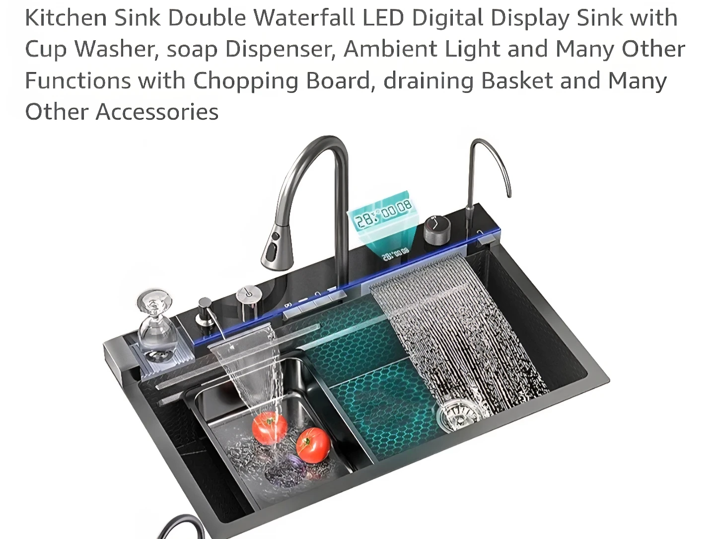 Kitchen Sink Double Waterfall LED Digital Display