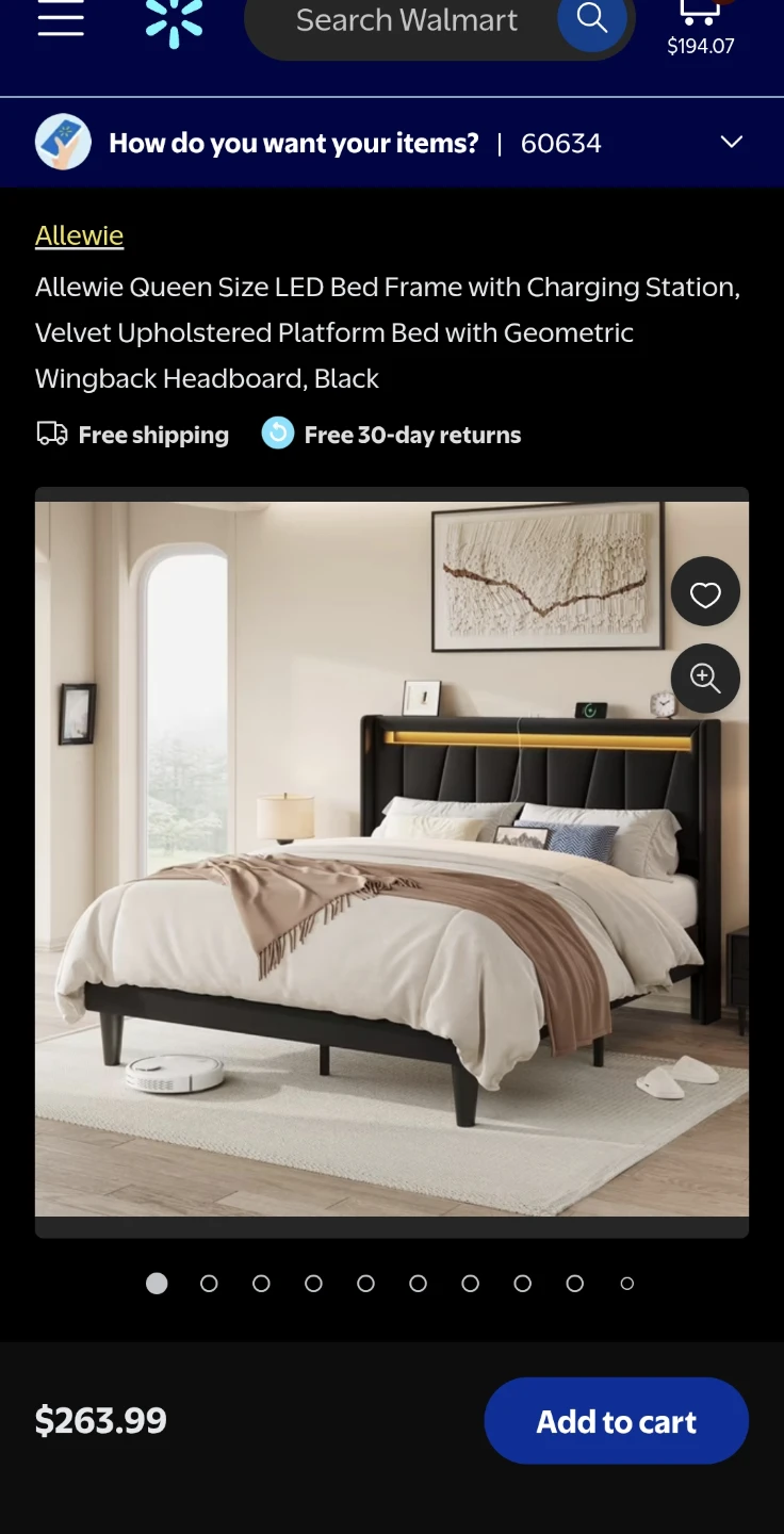 Allewie Queen Size LED Bed Frame with Charging Station