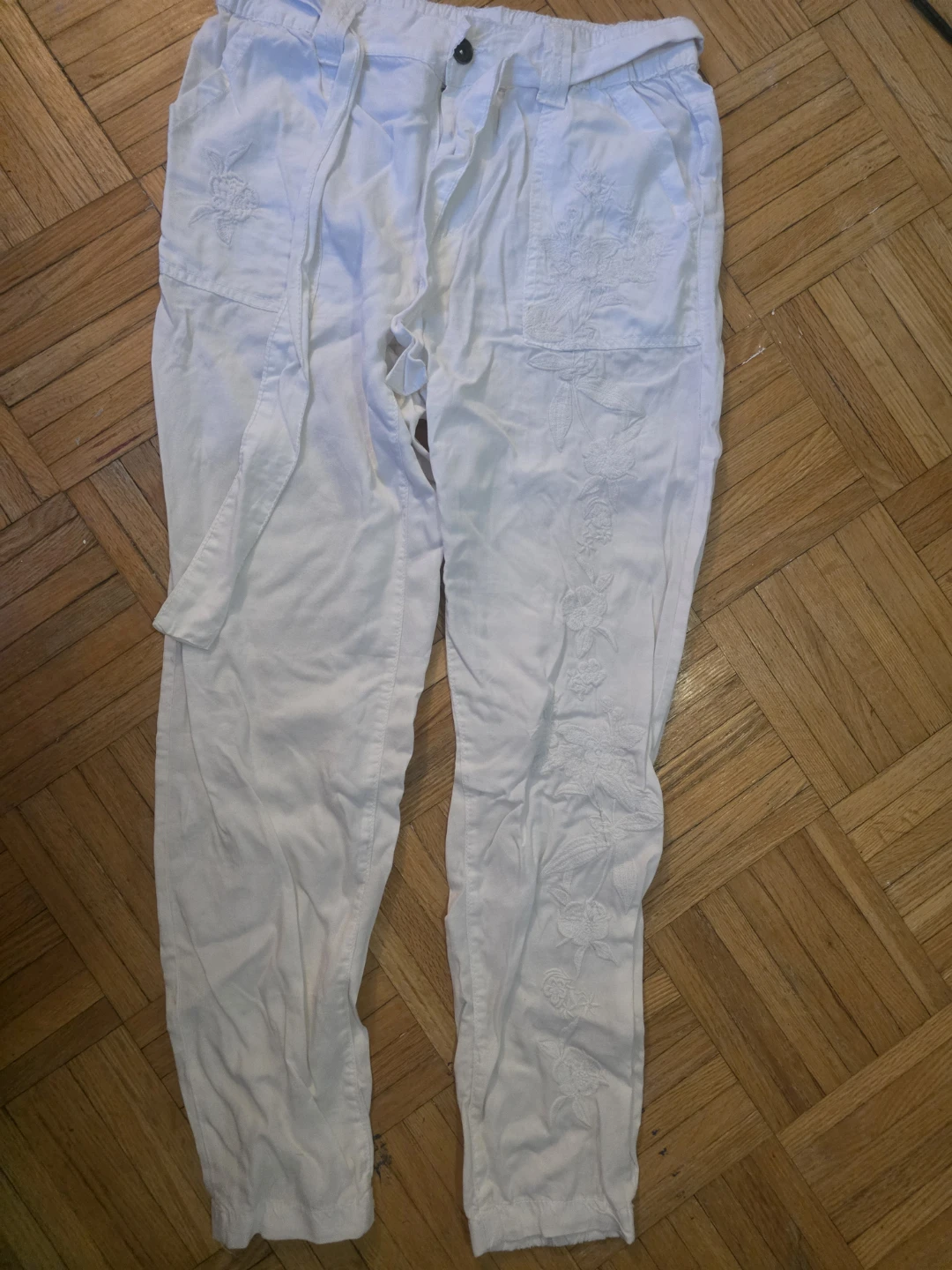 White embroidered linen blend pants - Mason by Suko
