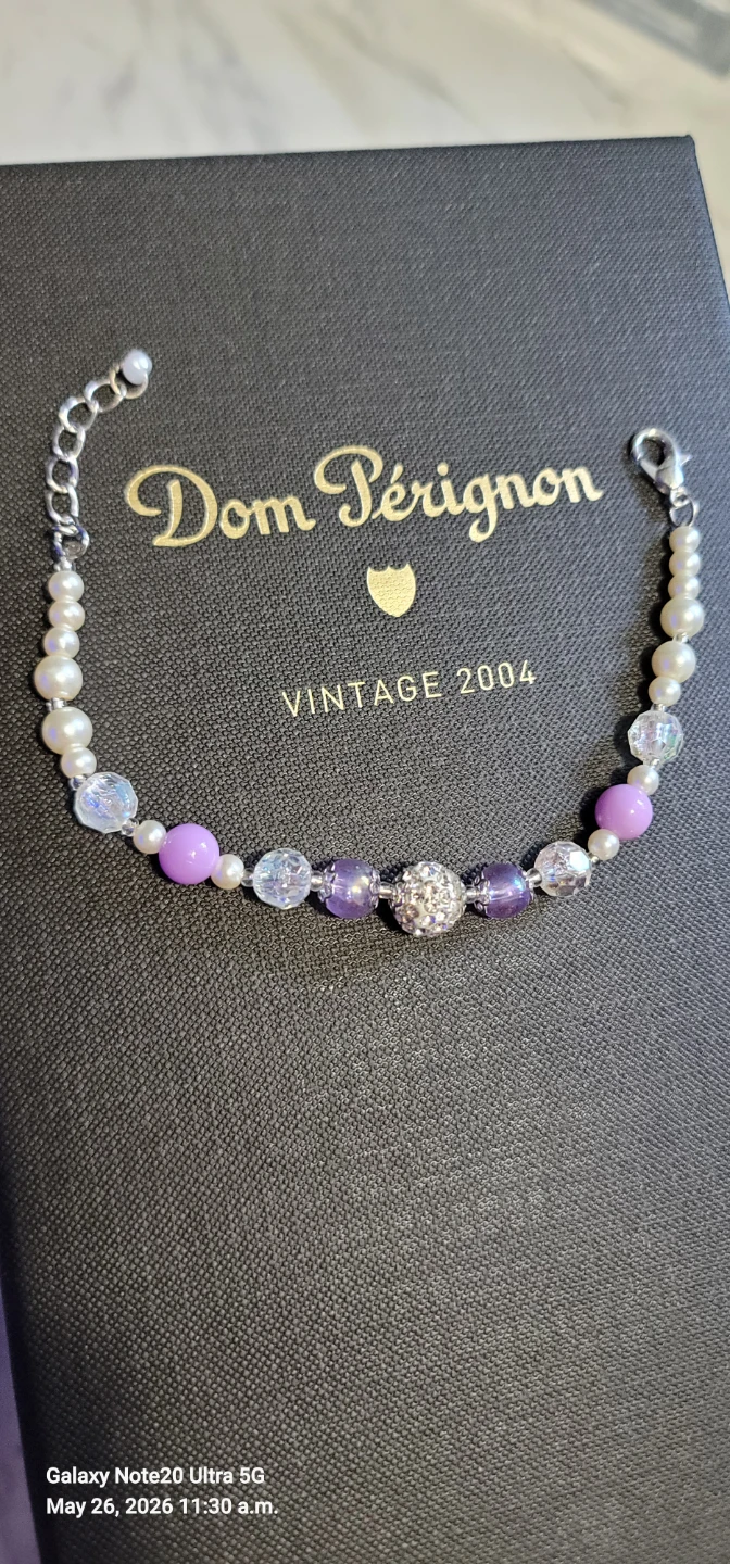 Handmade Bracelet with Pearls and Purple Accents