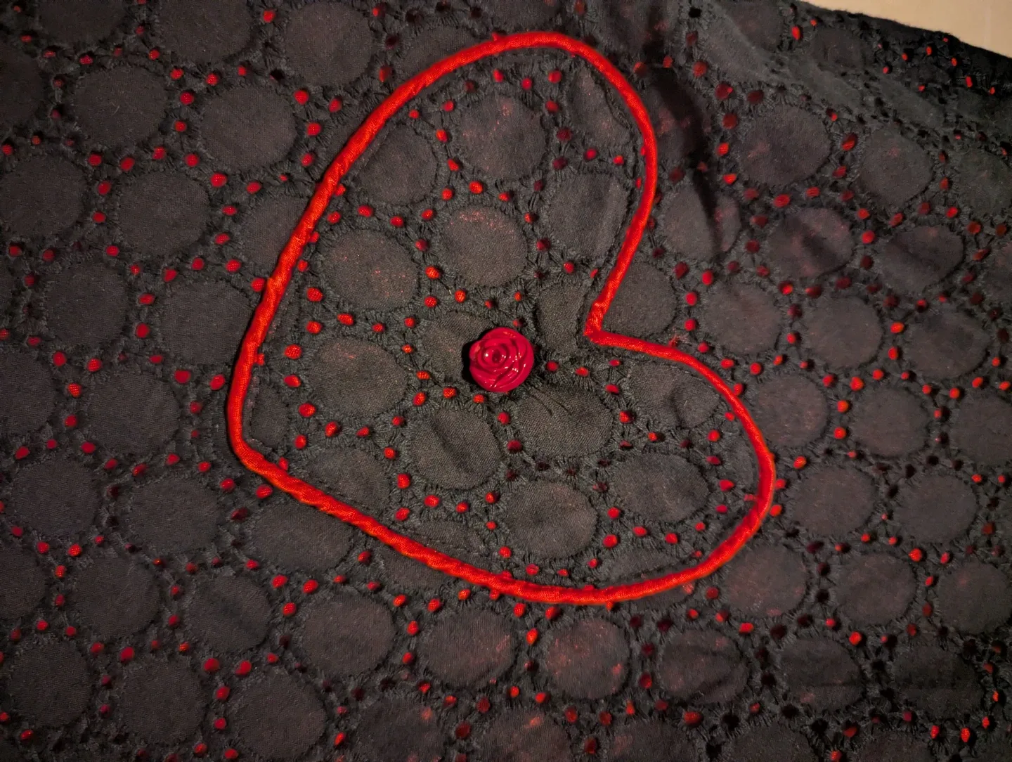 Black Broderie Anglaise Skirt with Red Trim and Hearts - photo 3