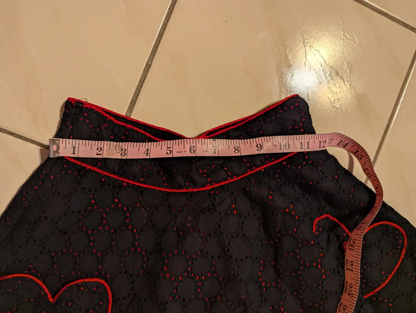 Black Broderie Anglaise Skirt with Red Trim and Hearts - photo 4