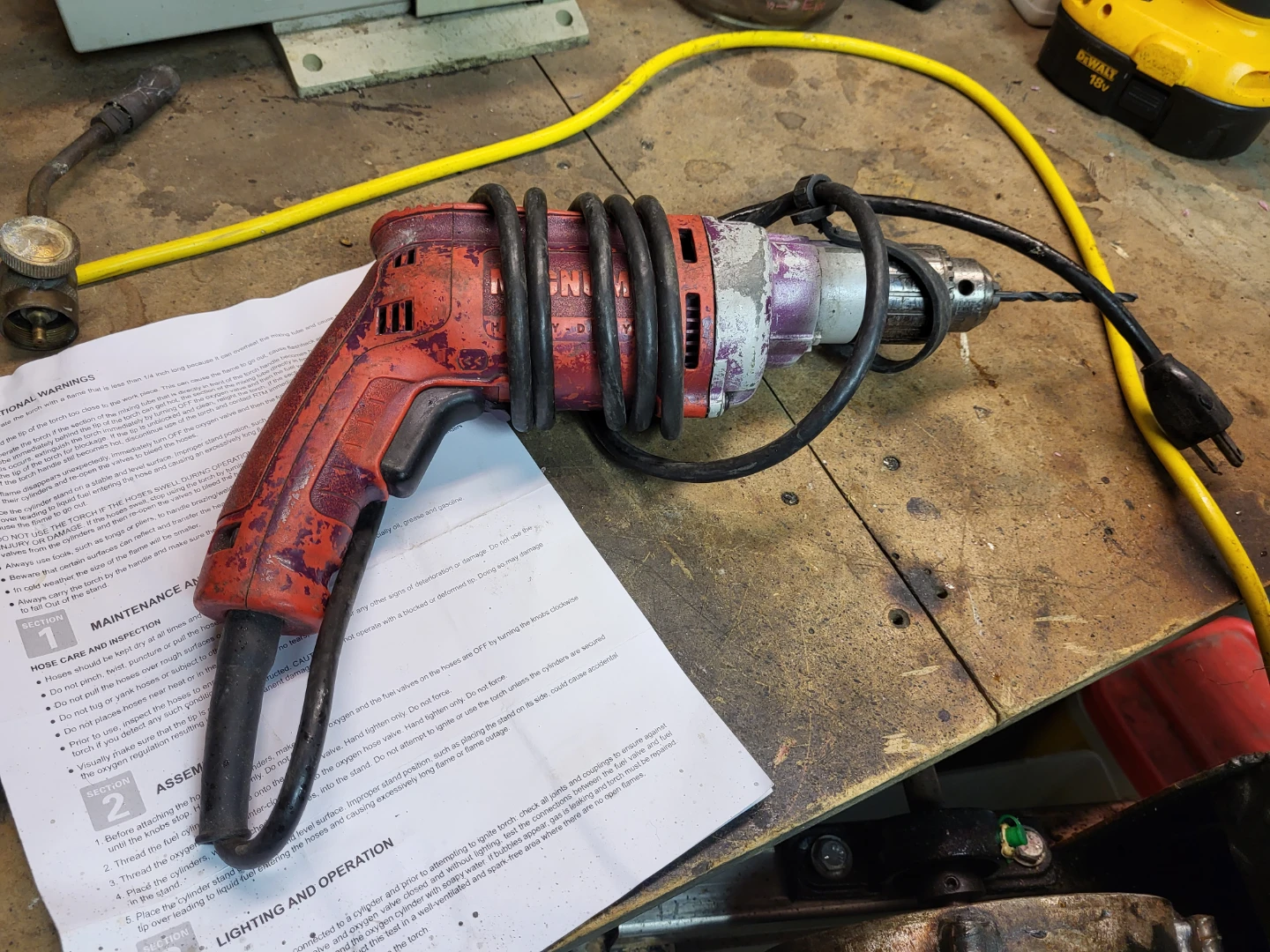 Red and Purple Corded Drill