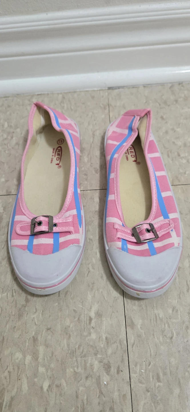 RED 1 Pink and Blue Plaid Flats Size 41
