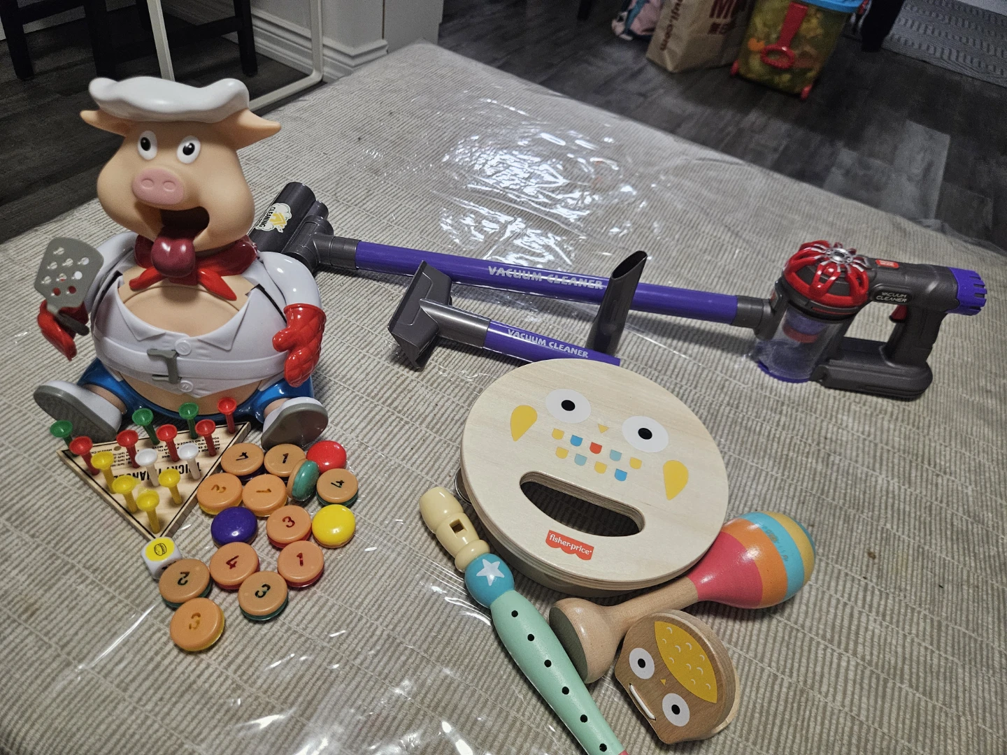 Fisher-Price Wooden Owl Tambourine and Flute Toy Set