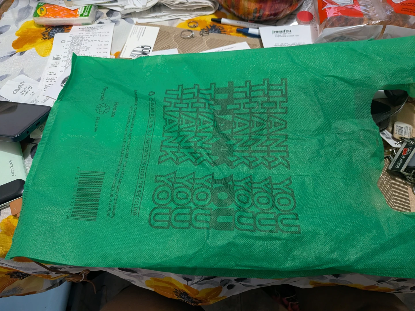 Green "Thank You" Reusable Shopping Bag - photo 2
