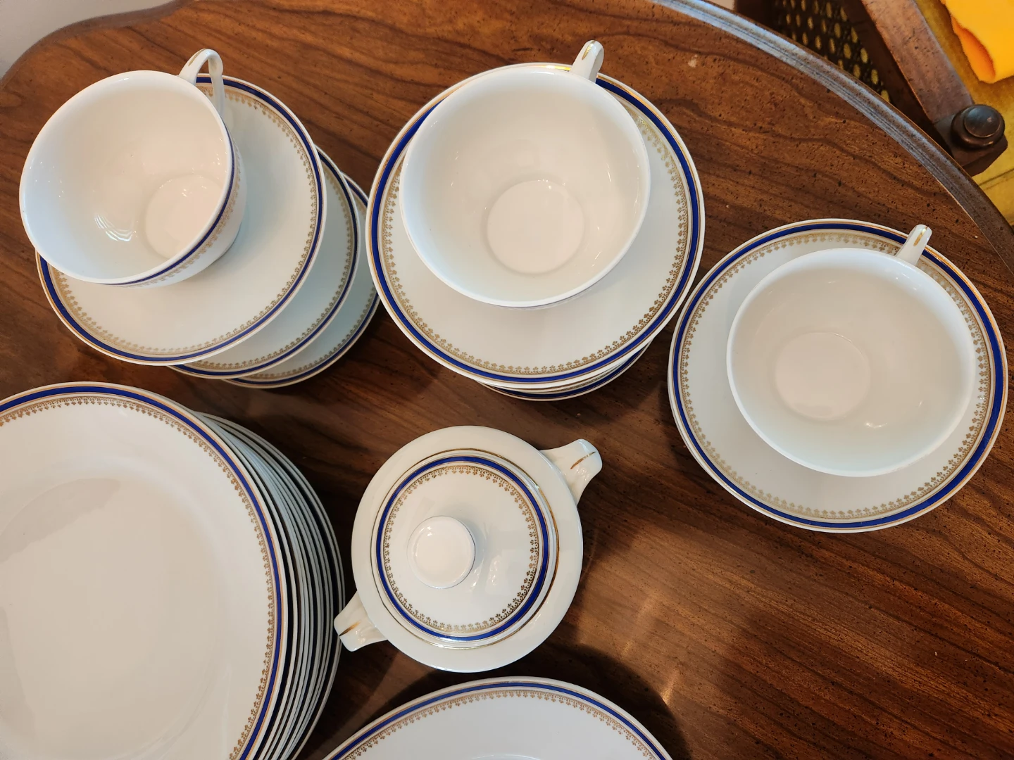 White Dinnerware Set with Blue and Gold Trim - photo 5
