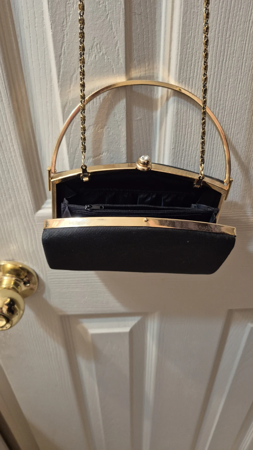 Black Evening Clutch Purse with Gold Chain Strap - photo 3