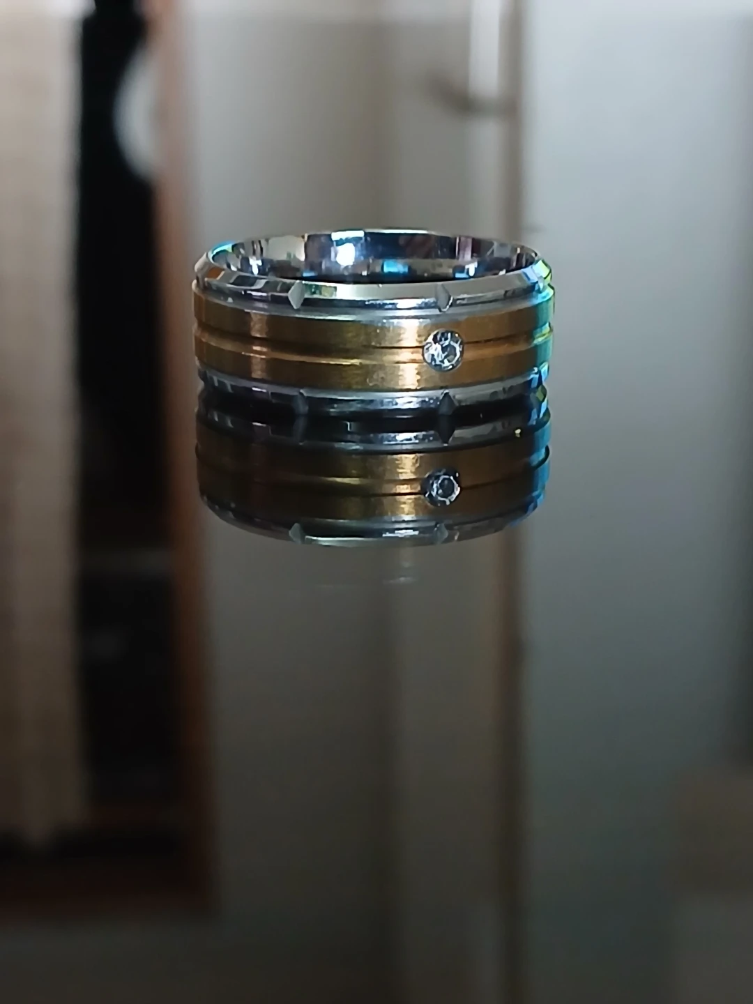 Men's Two-Tone Ring with Crystal Accent