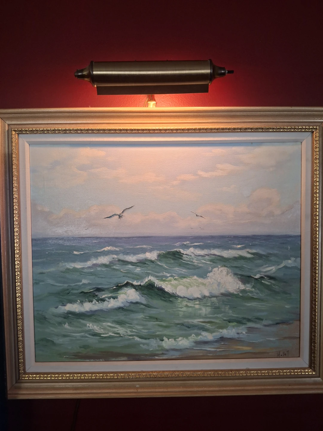 Ocean Seascape Oil Painting with Seagulls