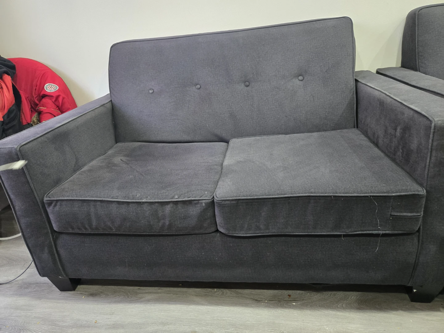 Dark Grey Fabric Loveseat and Armchair - photo 2