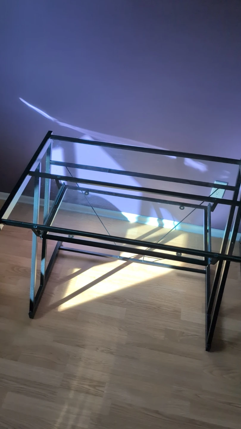Glass top desk with black metal frame and chair mat - photo 2