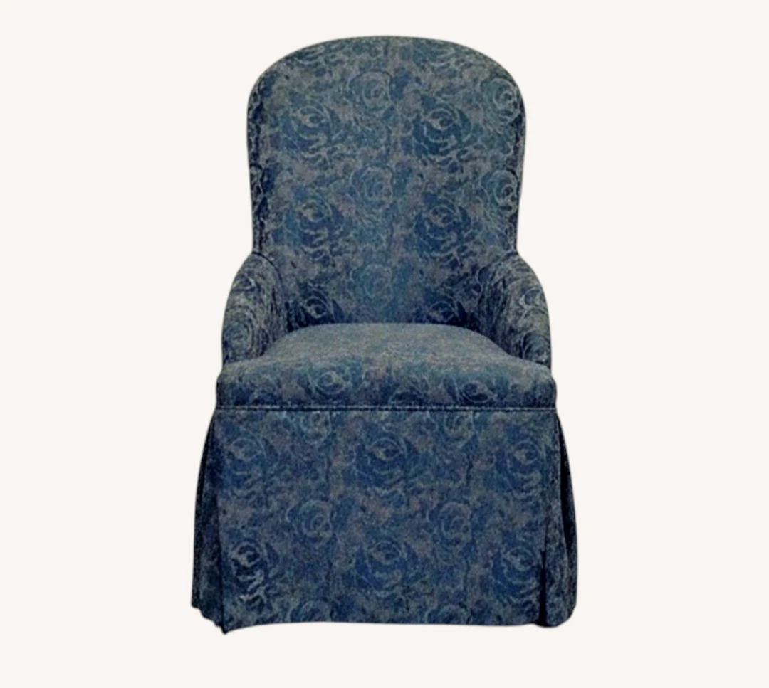 Set of 2 Vintage-Look Skirted Green Accent Dining Chairs