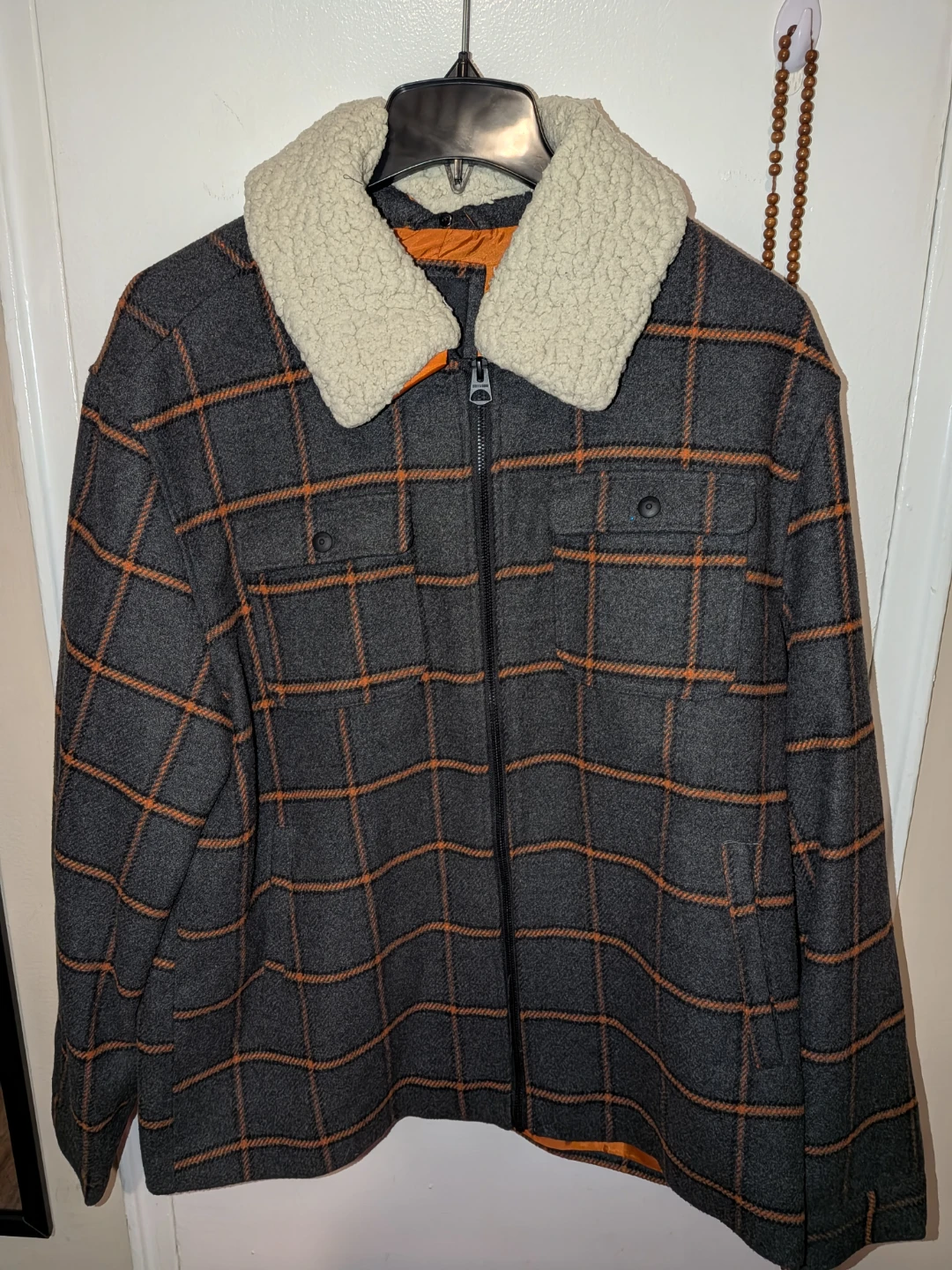 Men's Plaid Sherpa Collar Jacket
