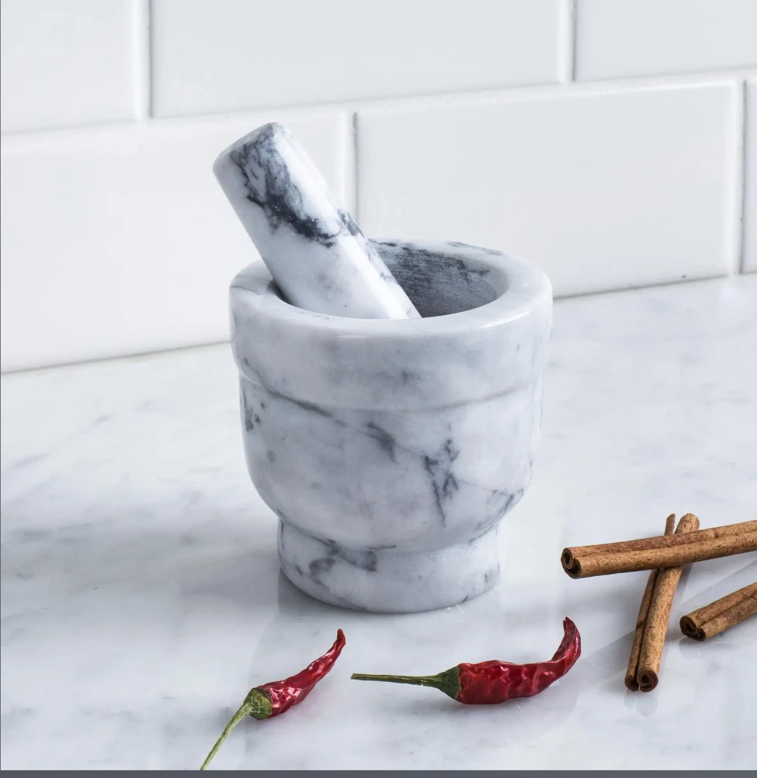 Marble' Mortar and Pestle - Small (Grey & White)
