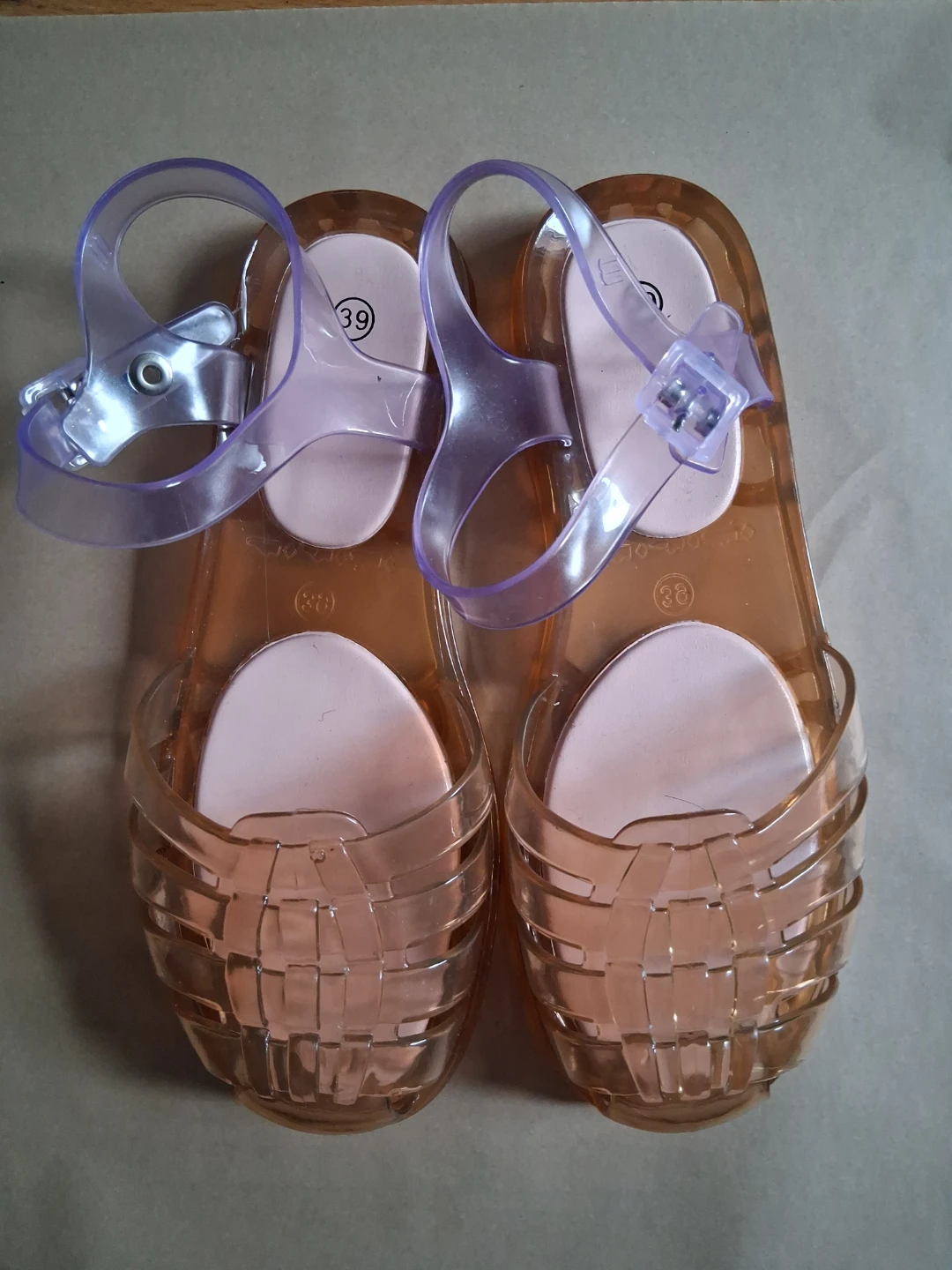 Sheer socks with floral embroidery & Jelly sandals