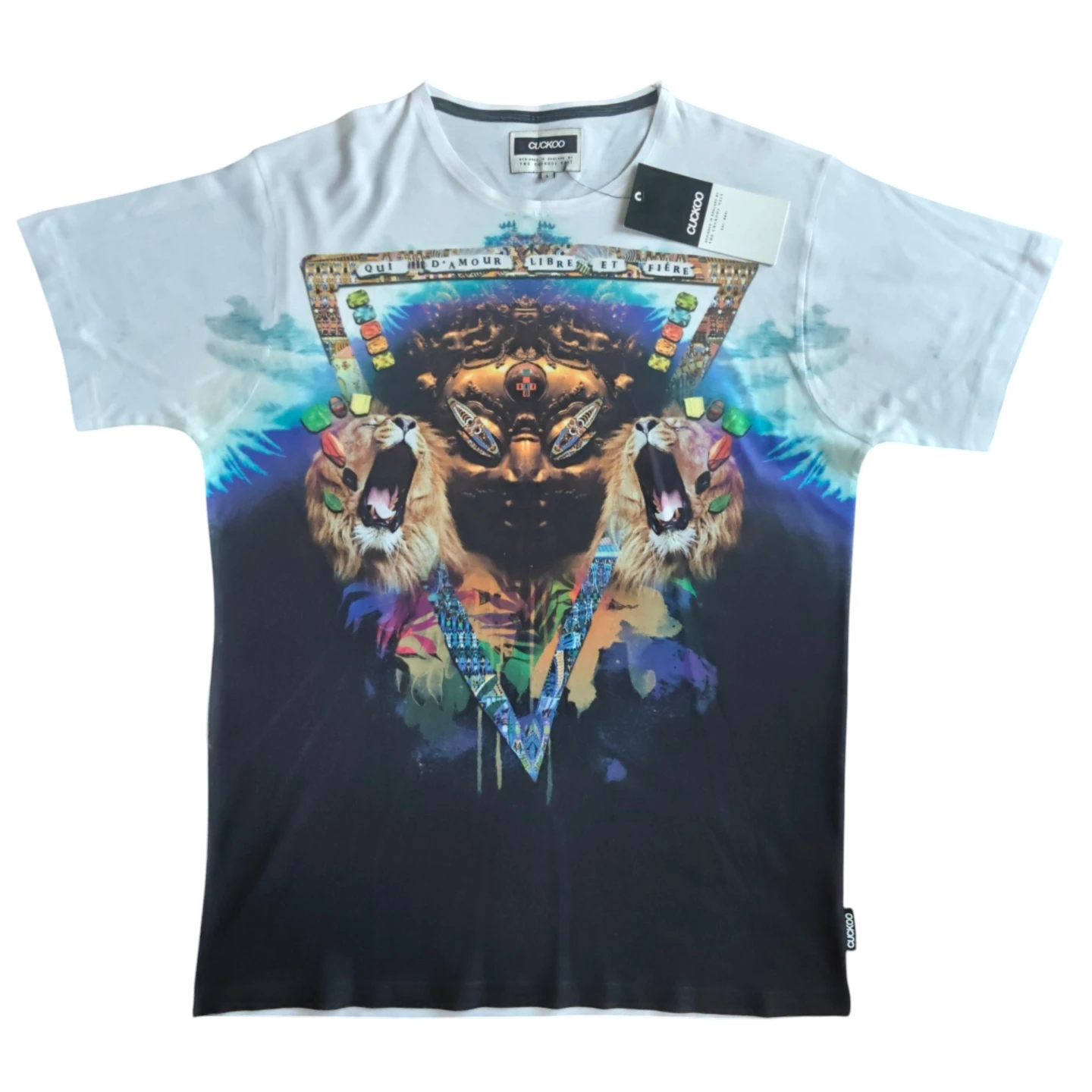 NWT CUCKOO Men's Graphic Lion T-Shirt Size Large Psychedelic Art