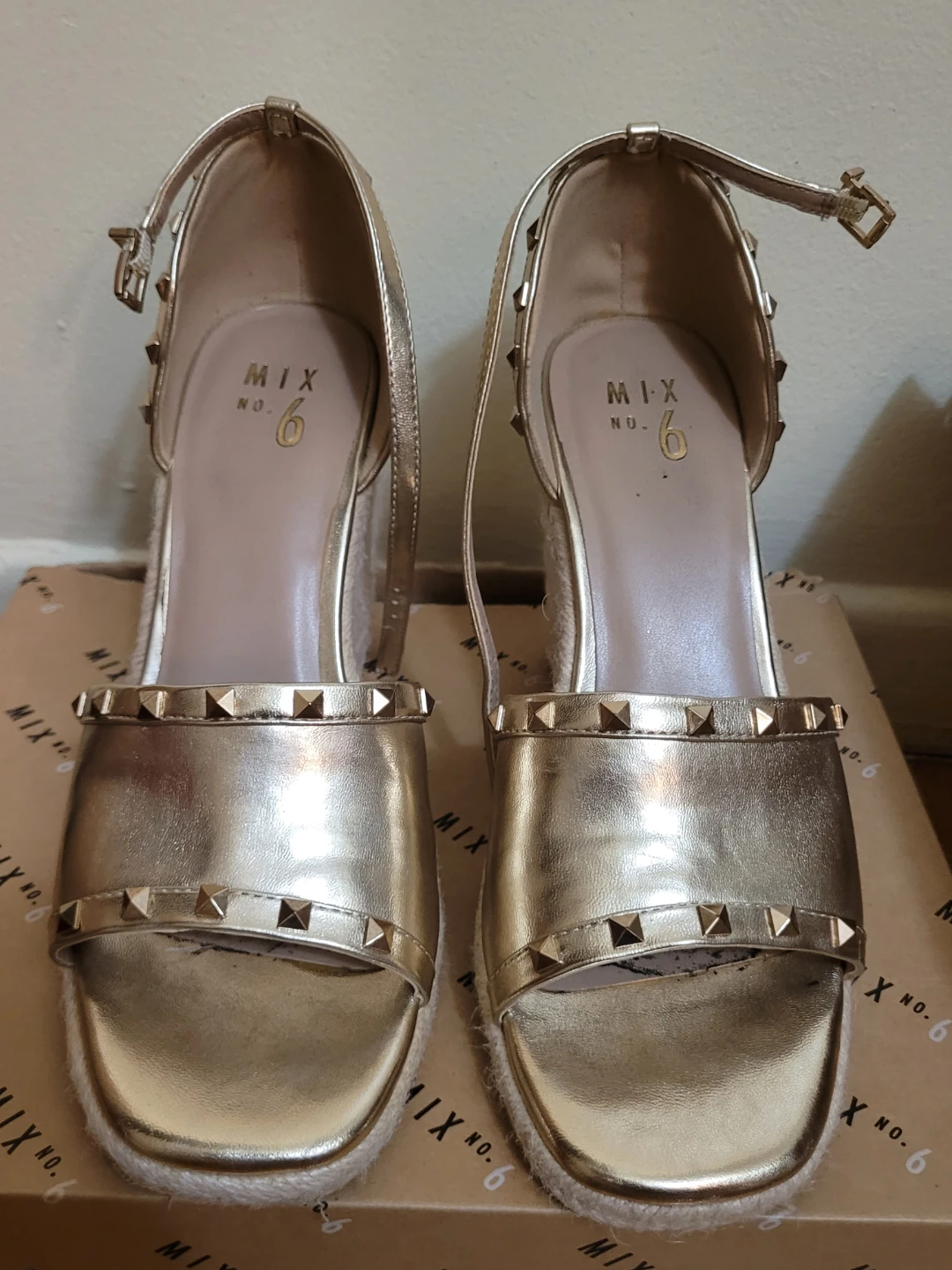 Gold Wedge Espadrille Sandals Size 9.5