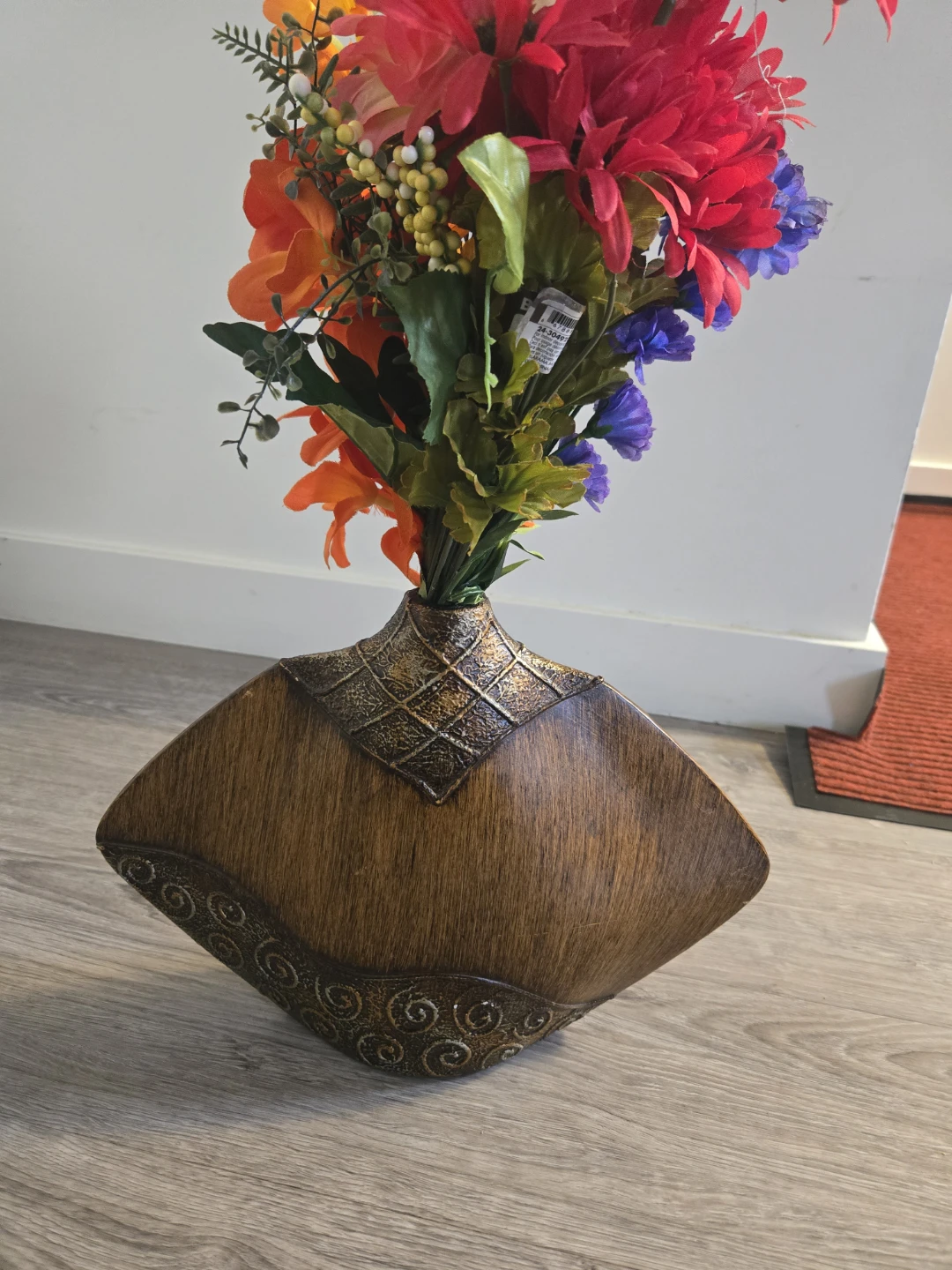 Decorative Wood-Look Vase with Ornate Accents - photo 2