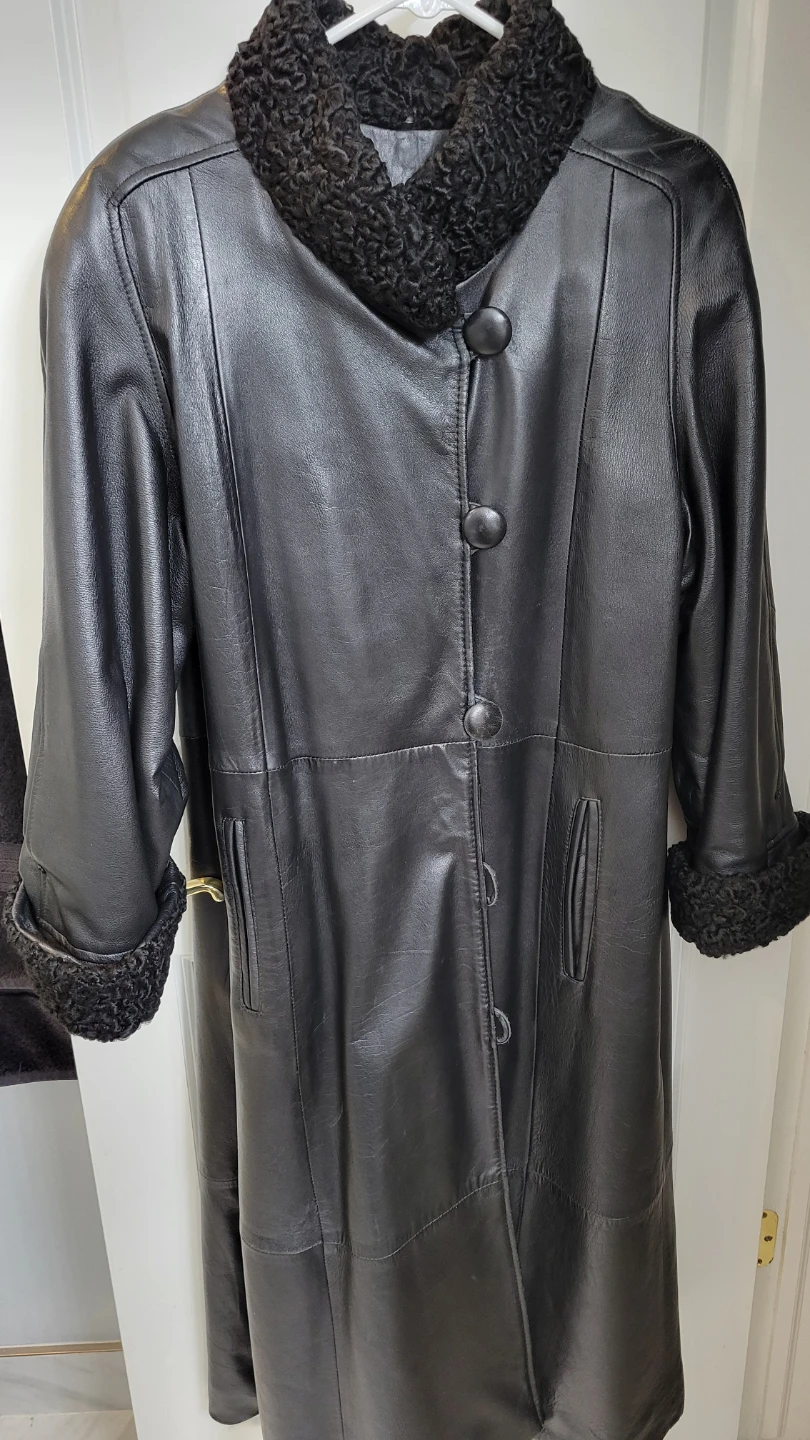 Black Leather Coat with Fur Trim