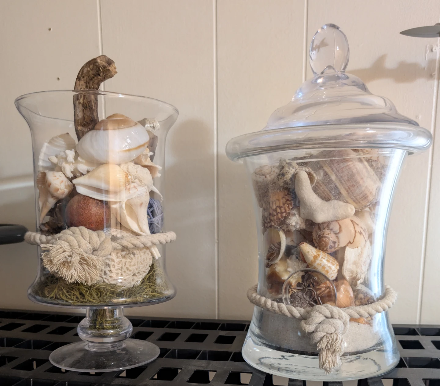 Large Glass Jar with Seashells and Nautical Decor