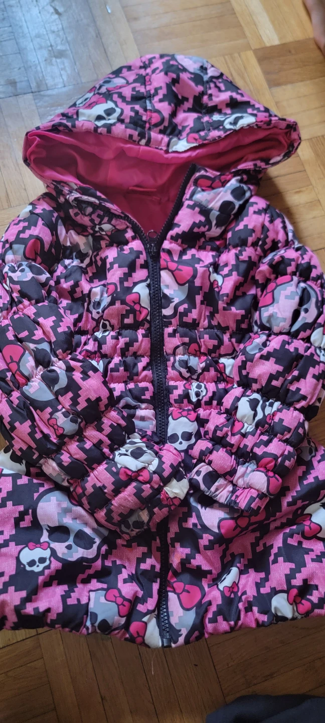 Kids Puffer Jacket with Skull and Bow Pattern size 5