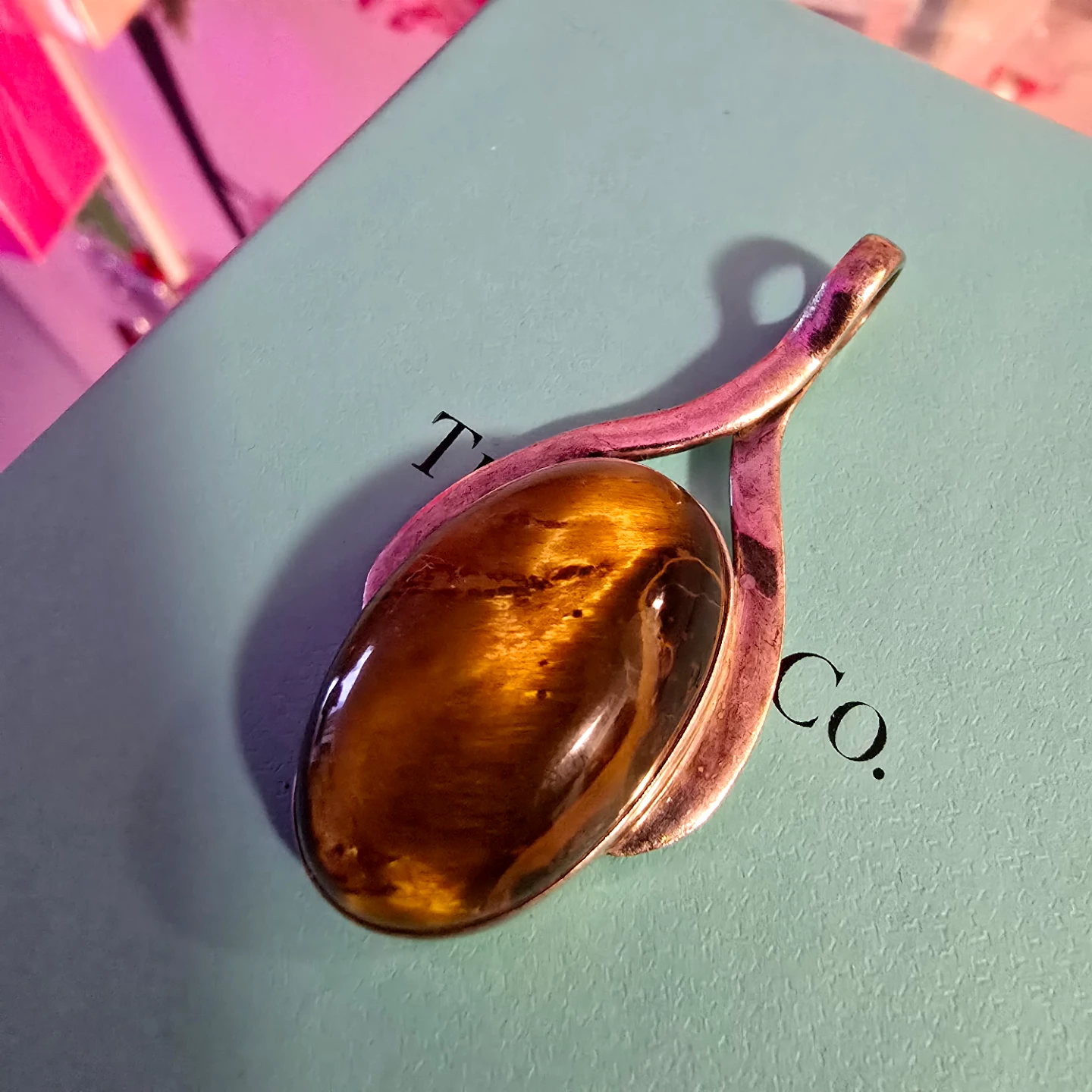 Vintage 925 Silver Tiger Eye stone pendant sale - photo 2
