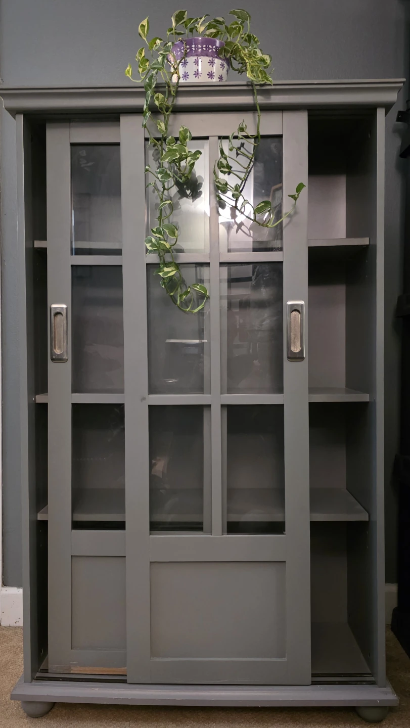 Farmstyle Grey Glass Door Display Cabinet