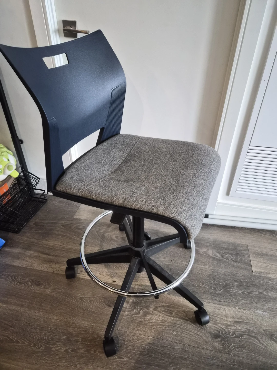 Gray Fabric and Black Drafting Stool with Footrest - photo 3