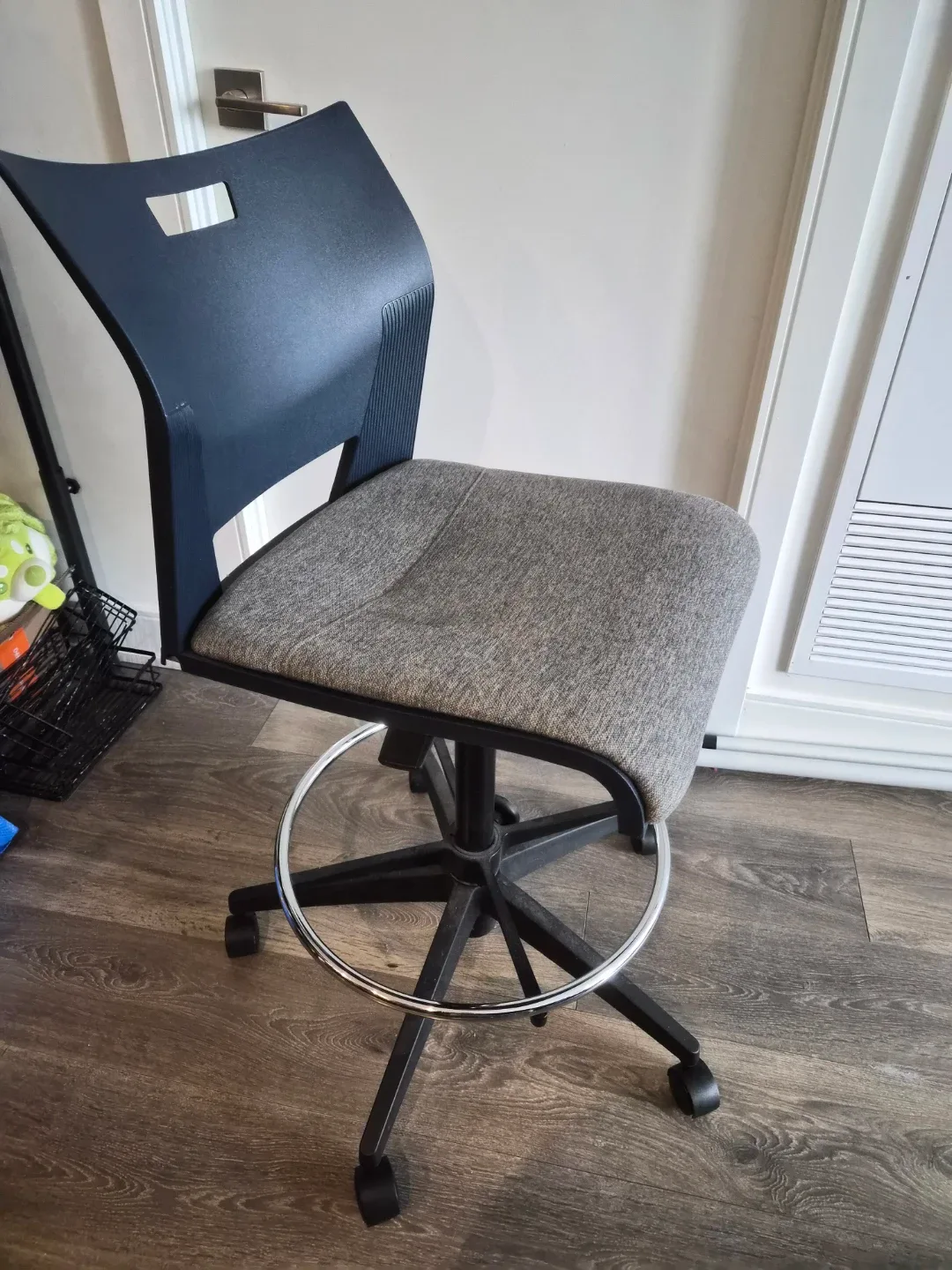 Gray Fabric and Black Drafting Stool with Footrest - photo 3