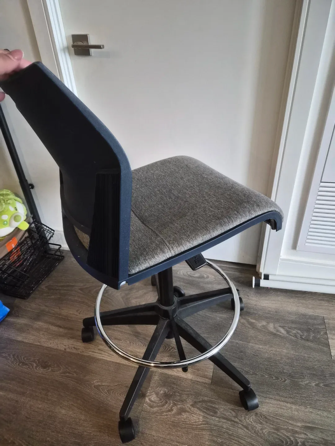 Gray Fabric and Black Drafting Stool with Footrest - photo 4