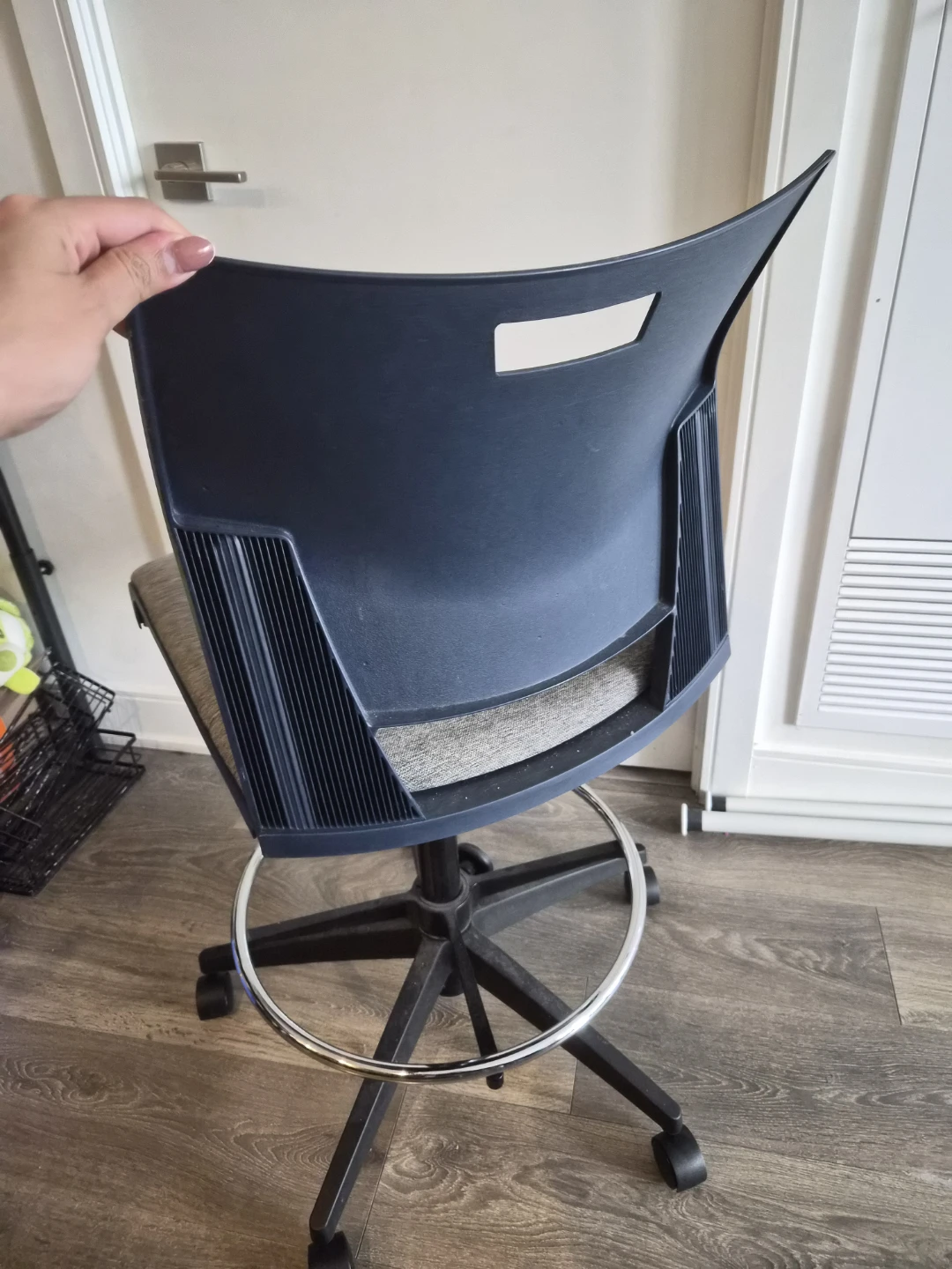 Gray Fabric and Black Drafting Stool with Footrest - photo 5
