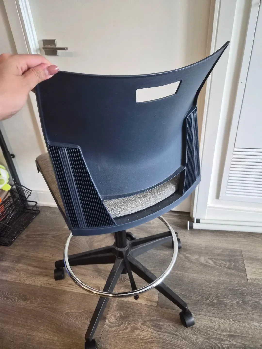 Gray Fabric and Black Drafting Stool with Footrest - photo 5