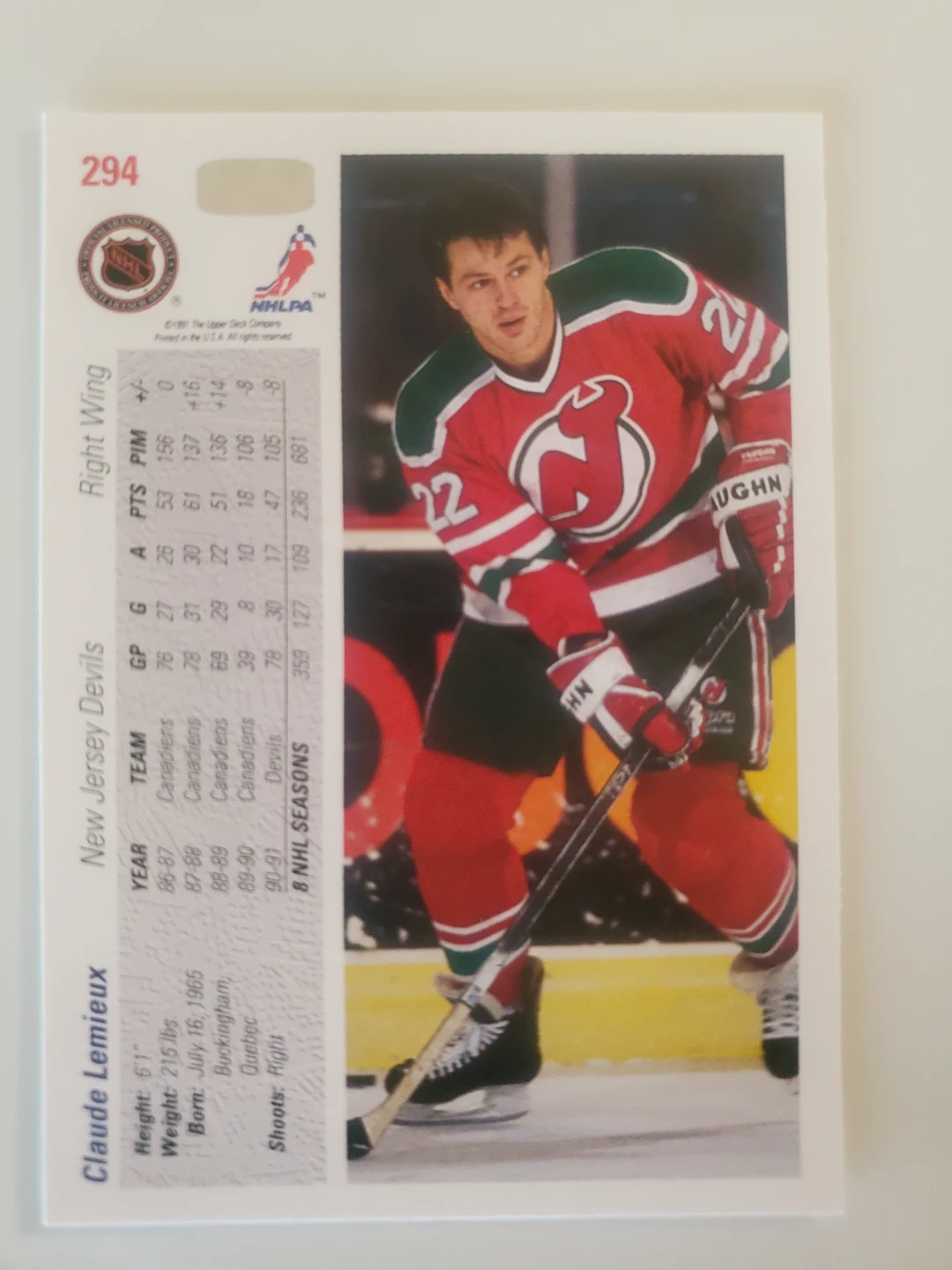 1991-92 Upper Deck Claude Lemieux Hockey Card - photo 2