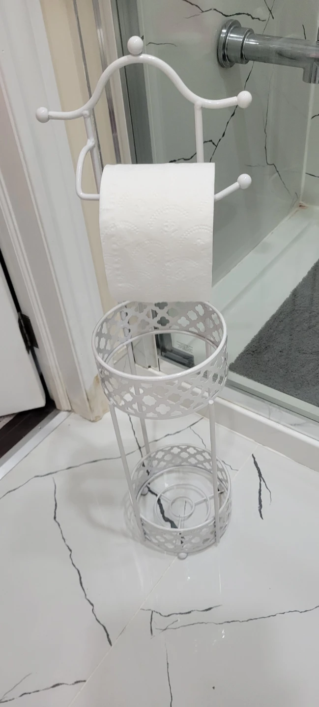 White Metal Toilet Paper Holder and Storage Stand