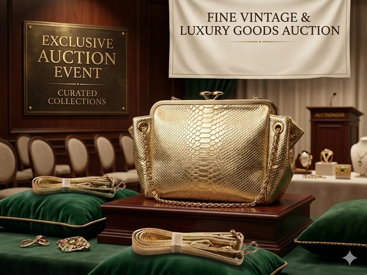 Sergio Ferrenti Gold Snakeskin Clutch/Shoulder Bag