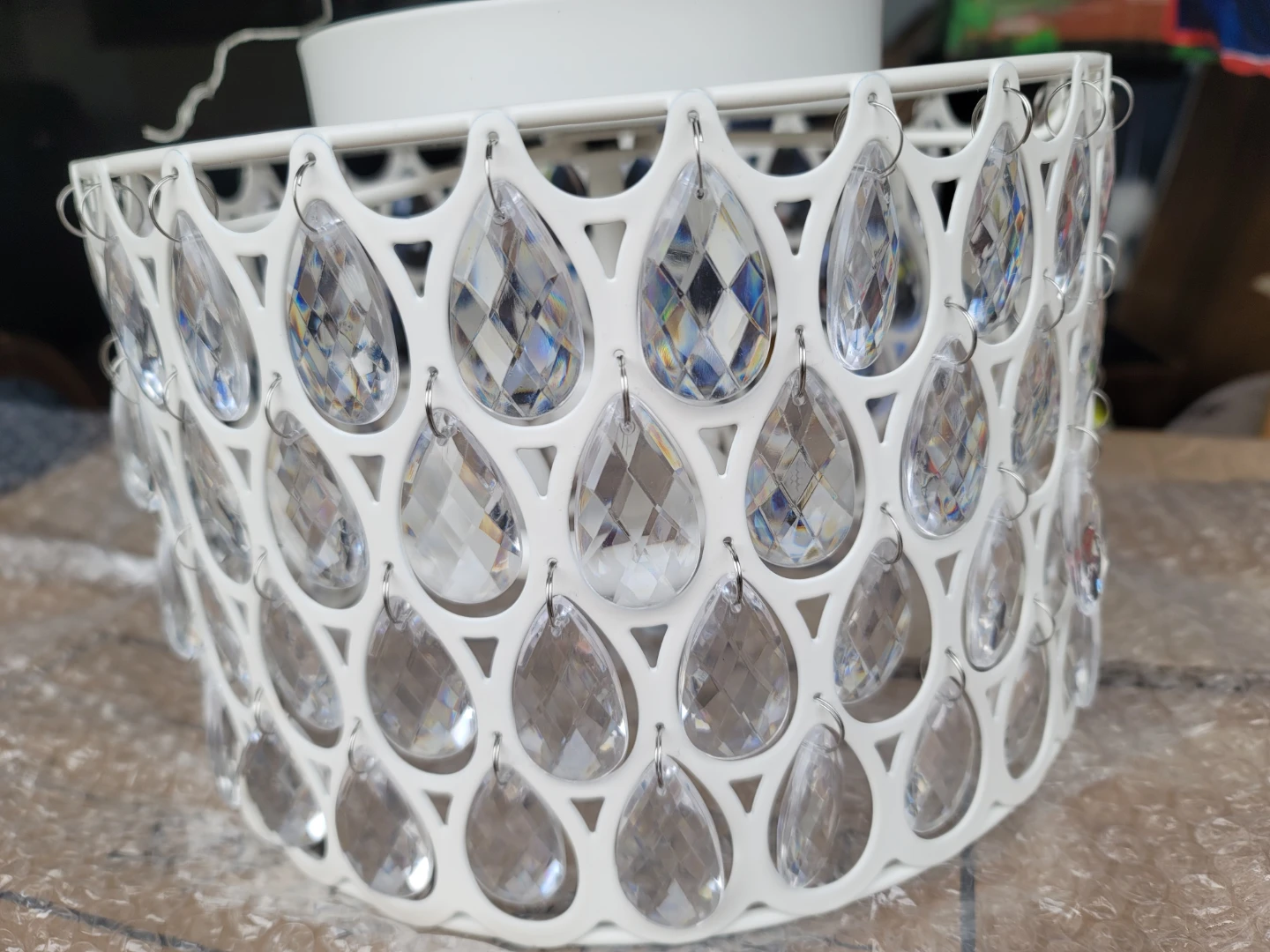 White Drum Chandelier Pendant Light Shade with Crystal Beads