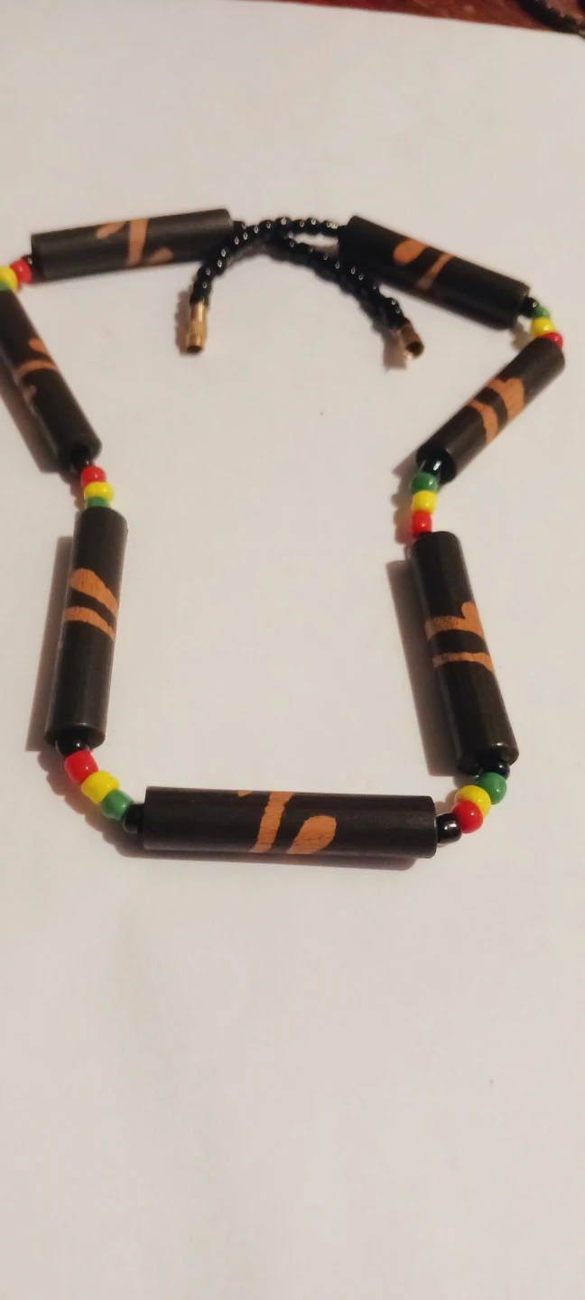 New !! Wooden Tube Necklace with Rasta Beads - photo 4
