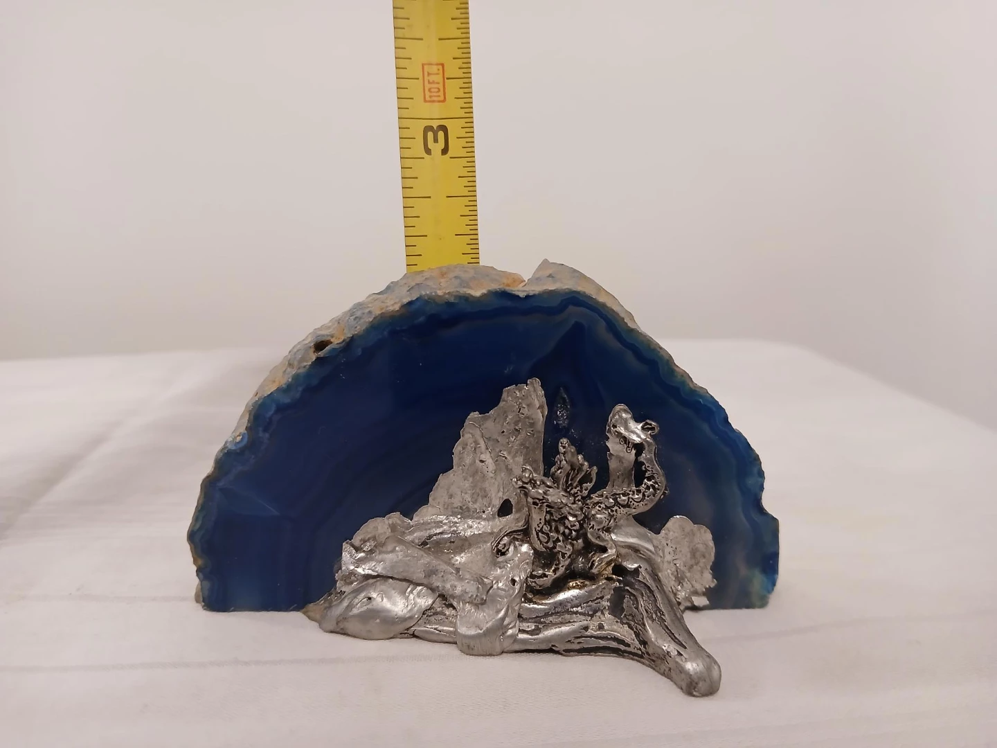 Metal Dragon Sculpture on Blue Agate Geode. Pick up only. - photo 3
