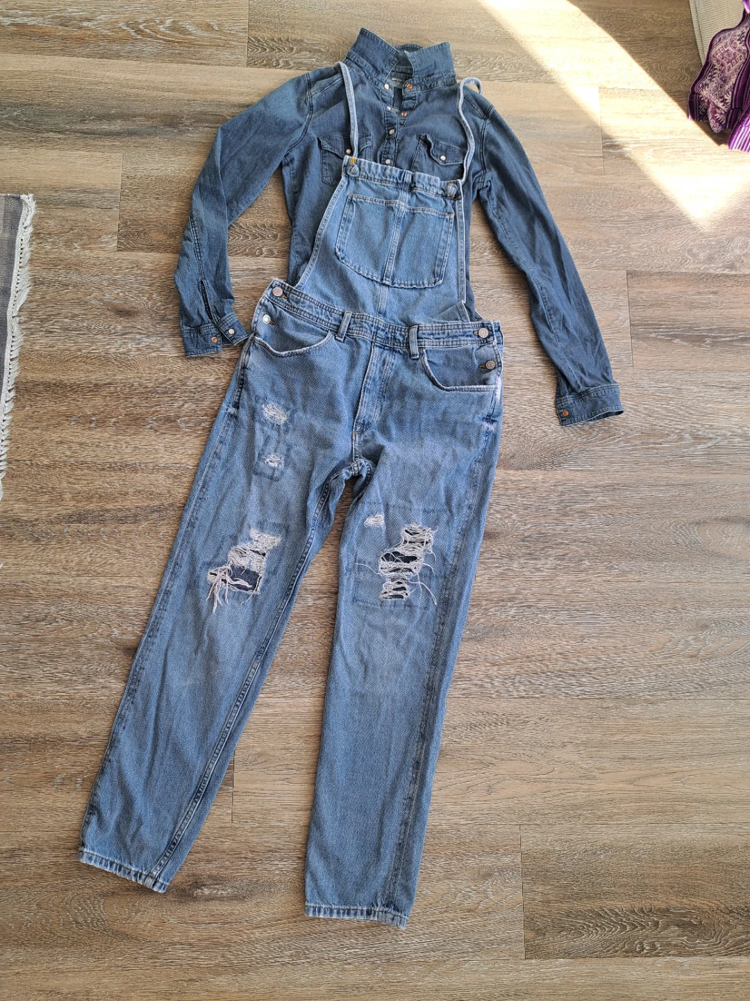 Denim Overalls and Shirt Set - photo 2