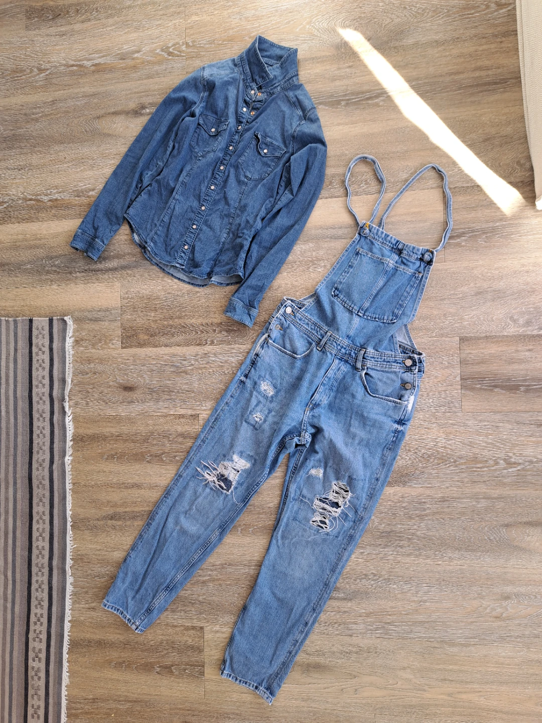 Denim Overalls and Shirt Set - photo 5