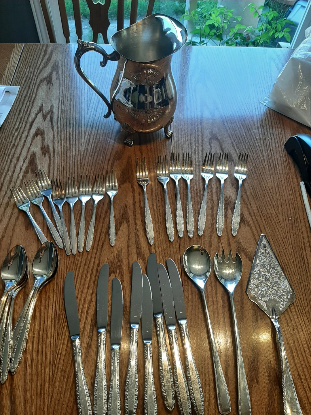 Vintage Silver Plated Pitcher and Cutlery Set