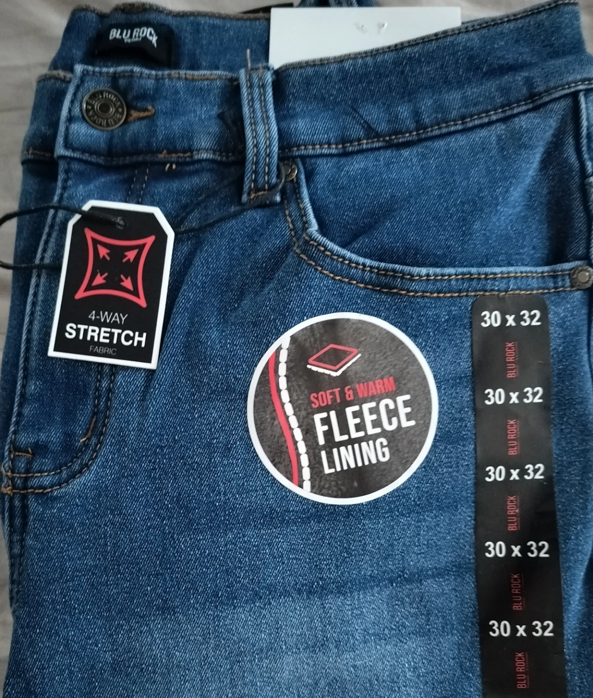 Blu Rock Men's Flex Jeans 30x32 Fleece Lined