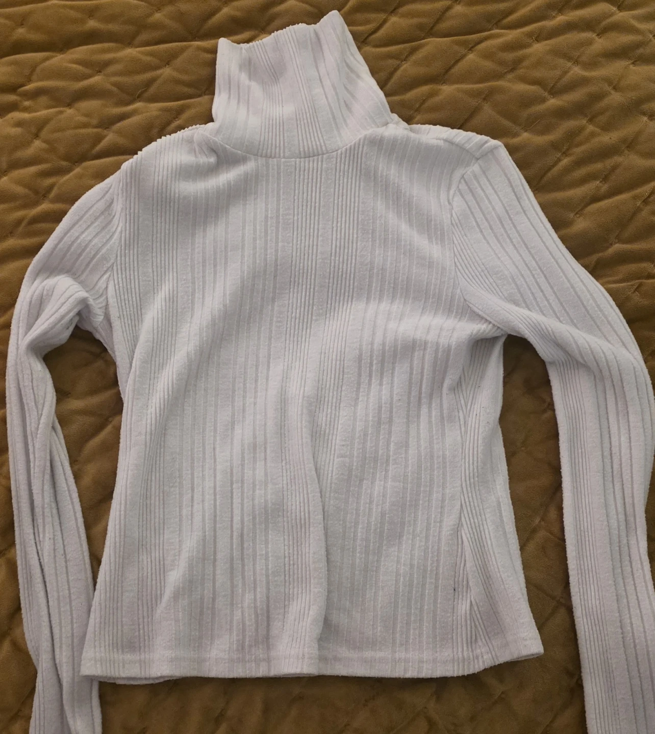 White Ribbed Turtleneck Long Sleeve Top
